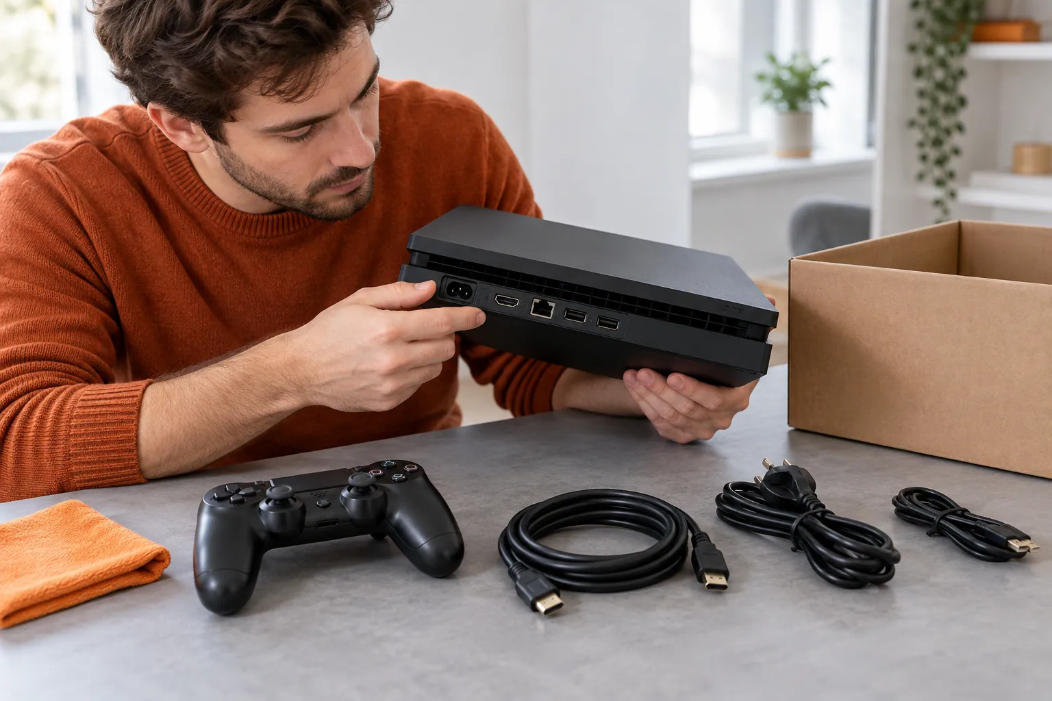 Games console, controller and cables inspected before sale.
